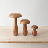 Mango wood mushroom ornament with a smooth, natural finish. A rustic addition to your autumn décor.